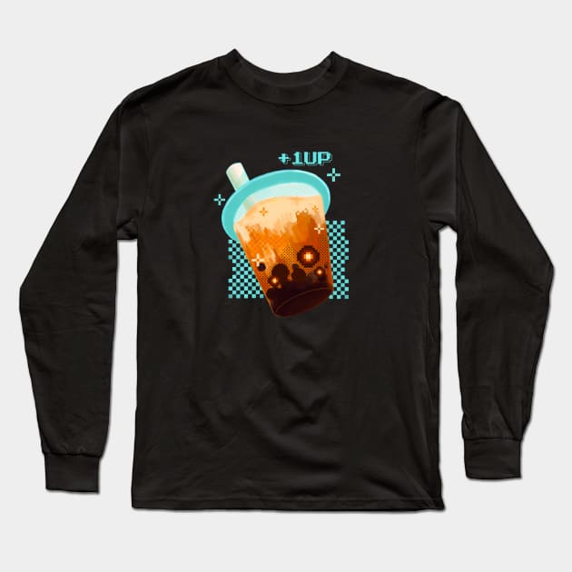 1UP Digital Brown sugar Boba tea Long Sleeve T-Shirt by Rice Paste